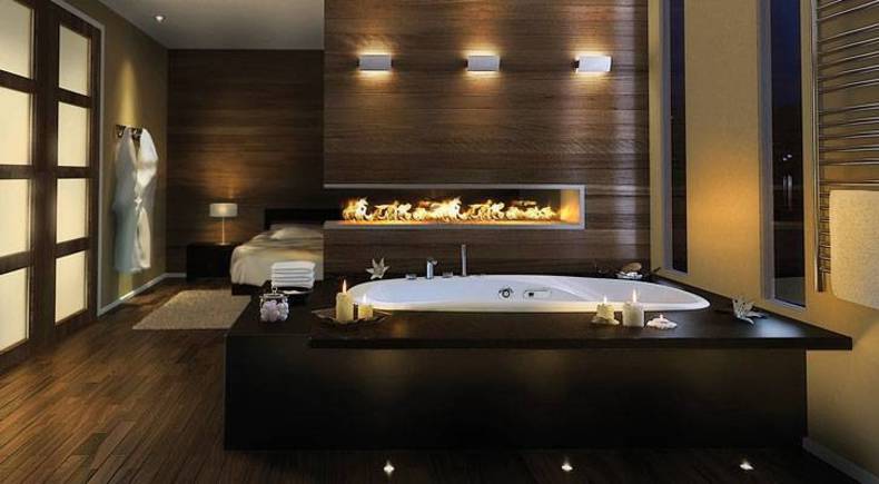 Elegant Master Bathroom Idea with Built-In Fireplace by Pearl