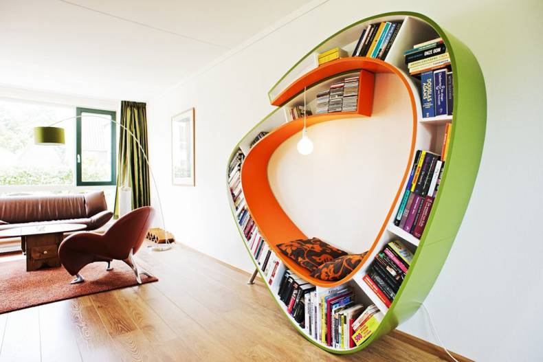 "Bookworm": Shelf of an Unusual Shape by Atelier 010