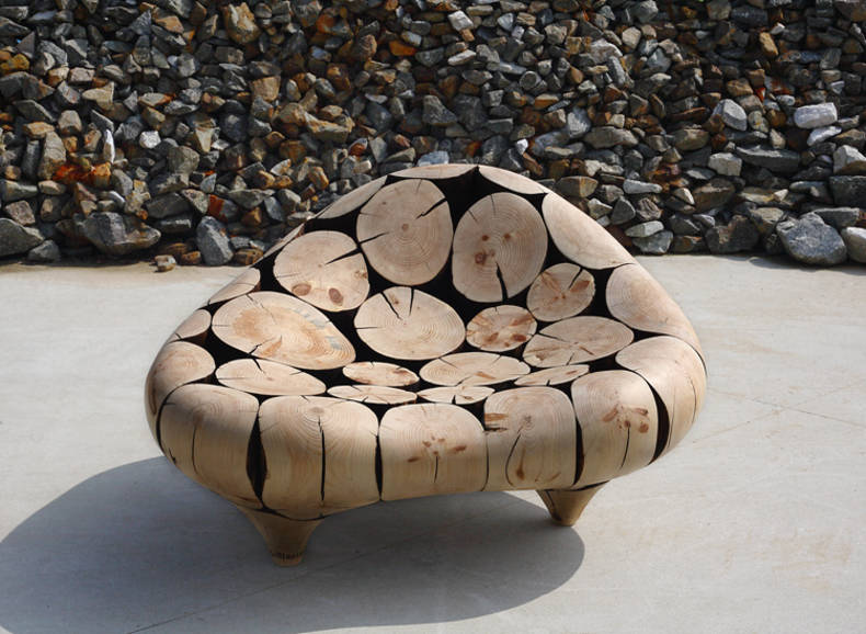 Lee Jae-Hyo's Chairs and Armchairs Made of Wood Logs